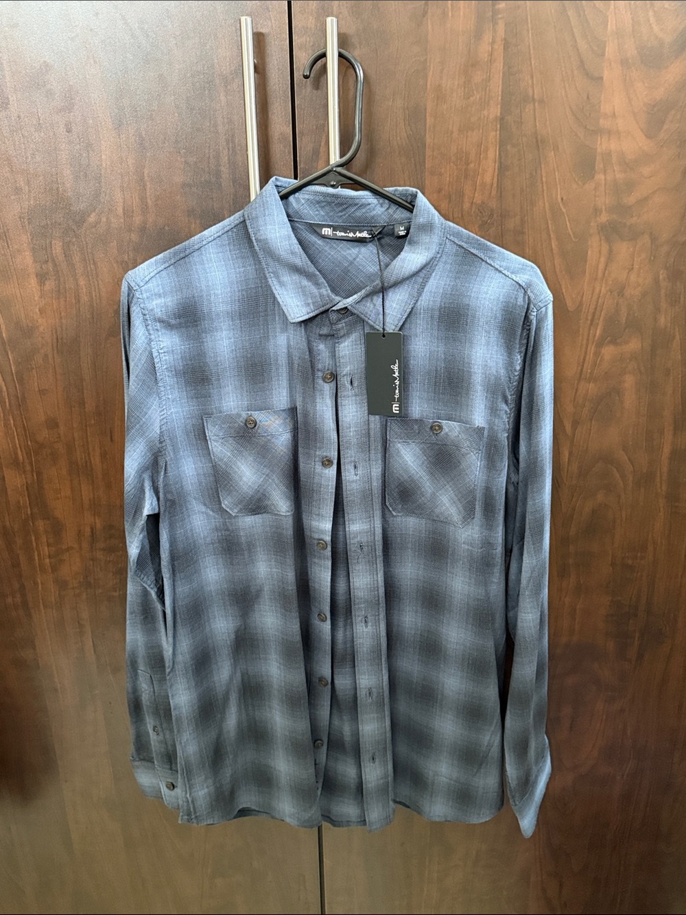 Travis Mathew Men's Blue Plaid Button-Down Shirt -M